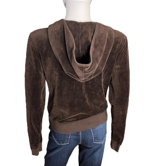 Juicy Couture Brown Velour Zippered Hoodie Jacket Size XL - Picture 5 of 6